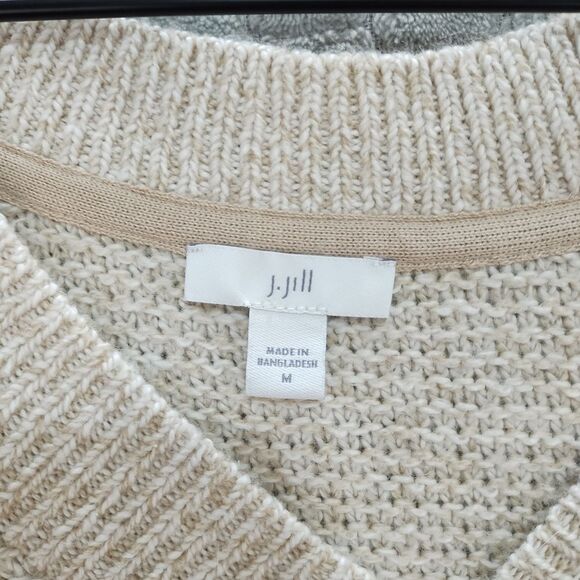J. Jill Cream Knit V-Neck Sweater-Relaxed Fit-Cotton Blend-Medium - Picture 3 of 8